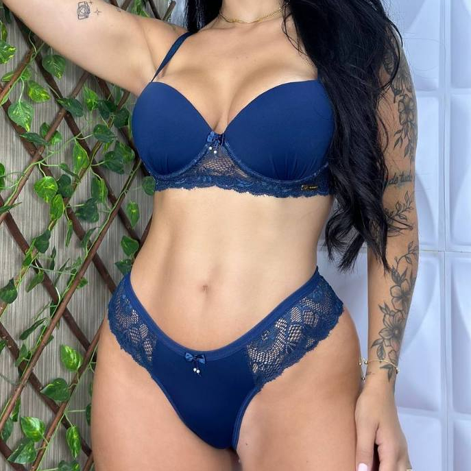 Conjunto Lingerie Feminino com Bojo Microfibra e Renda – Sutiã Push Up e Calcinha Confortável M G GG