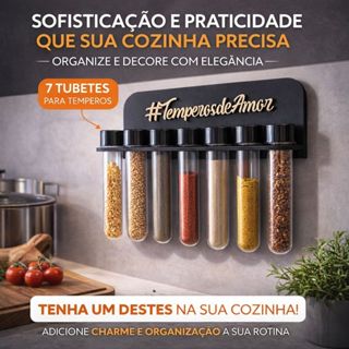 Porta Temperos de Parede MDF com 7 Tubetes Organizador  Suspenso Suporte Cozinha Moderno Decorativo em Oferta na Shopee