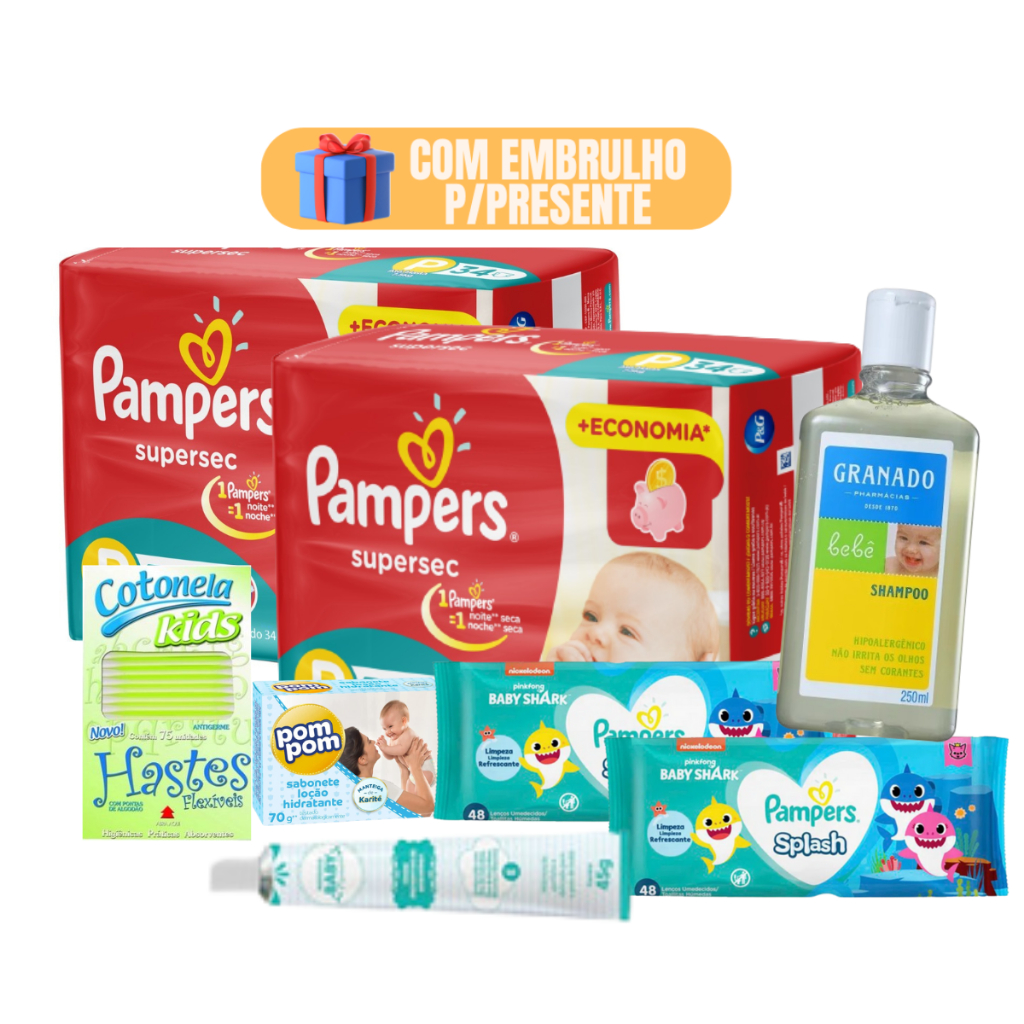 Kit Higiene Bebe Recem Nascido Fralda Pampers Shortinho Shampoo Granado Chá de Bebê em Oferta na Shopee