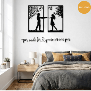 Quadro Casal Cabeceira + Frase Por onde for quero ser seu par Mdf Decorativo em Oferta na Shopee