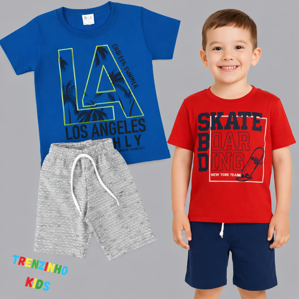 Conjunto Infantil Completo Camisa + Bermuda Tam 1 ao 3 | Look Pronto e Estiloso - SORTIDOS