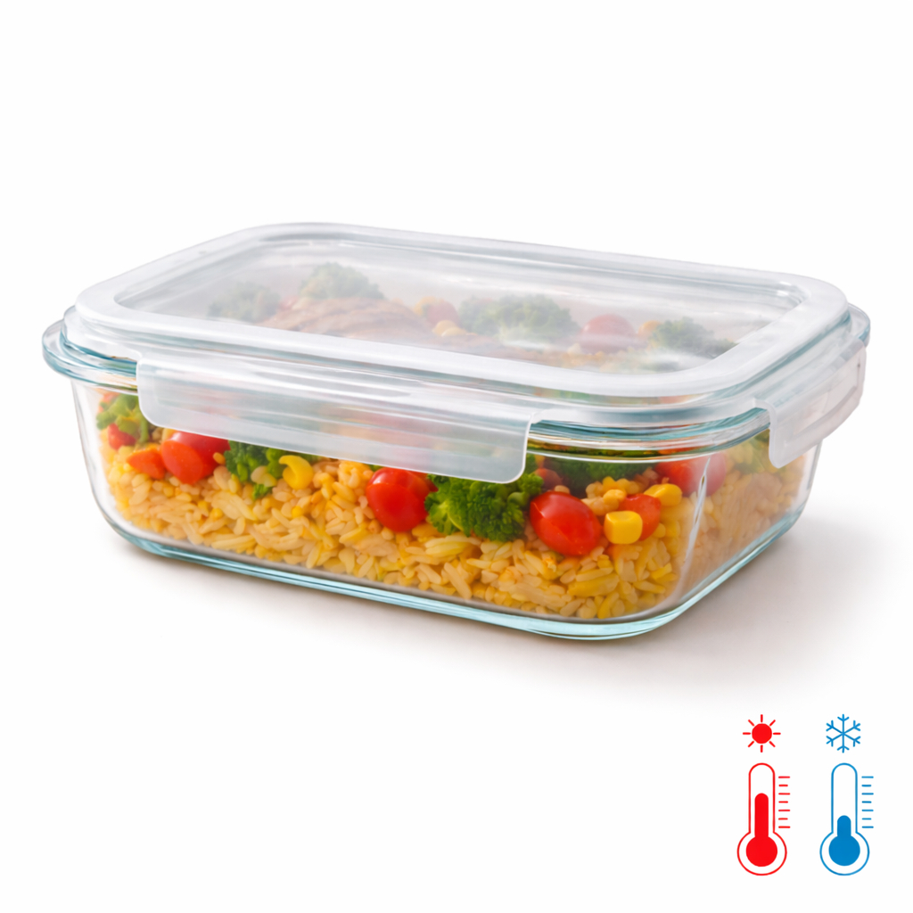 Imagem Kit de 2, 3, 4 e 5 Marmitas Vidro 630ml Hermética com Tampa Trava – Pote Borossilicato Forno Freezer Micro-ondas