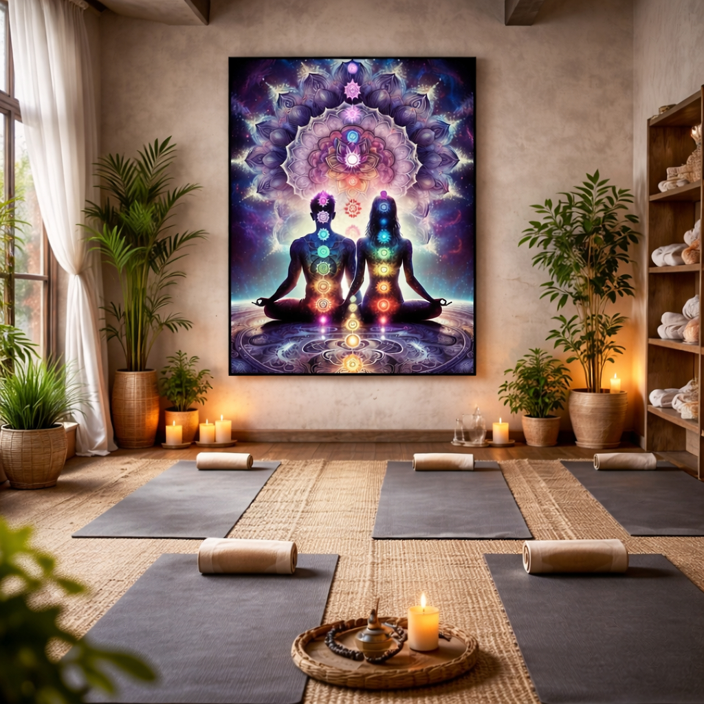 Imagem Quadro Decorativo Pintura Meditação E Mandala Chakras Estrelas Sintonia Espiritual Decoração Hall