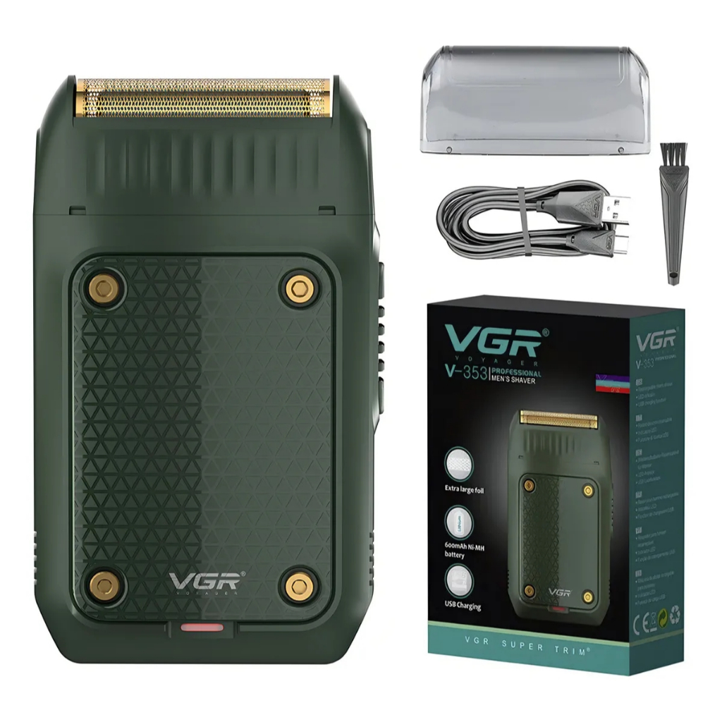 VGR Máquina de Barbear Elétrica OIV-353 Visor LCD Lâminas Aço Inox Bateria 600mAh Sem Fio Verde