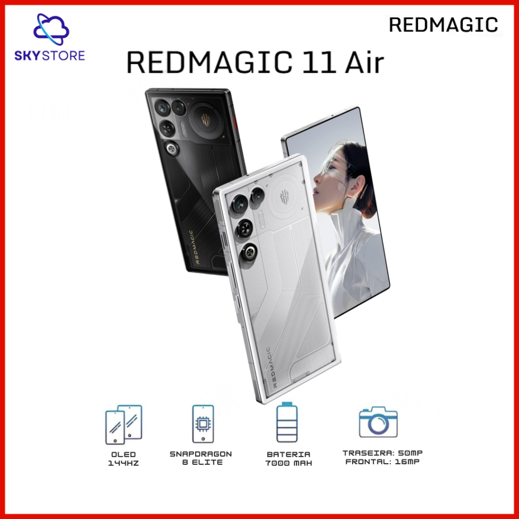 Redmagic 11 Air 5G Versão Global, Processador Snapdragon 8 Elite, Câmera 50MP, Bateria 7000mAh,256/512GB + 12/19GB RAM