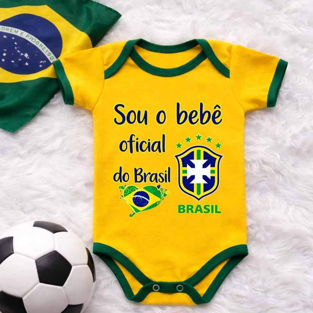 Body Infantil Manga Curta Para Bebê Sou O Bebe Do Brasil Amarelo Fresco Brasil Premium