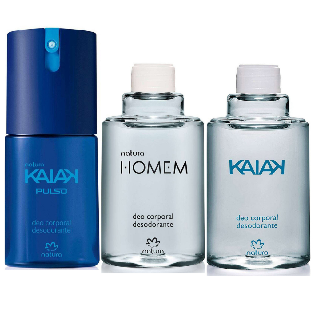 Desodorante Deo Corporal Spray Masculino Kaiak Pulso + Refil Homem e Kaiak Tradicional Natura 100ml