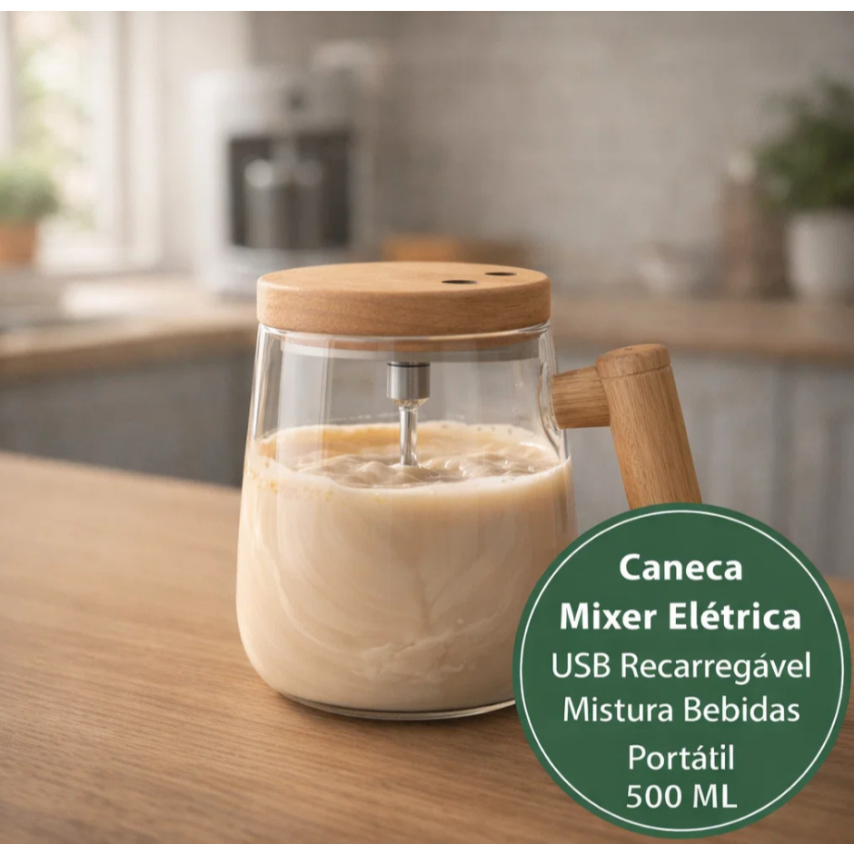 Kit até 2 Canecas Mixer Automática Elétrica USB Recarregável Mistura Bebidas Quentes Frias Portátil