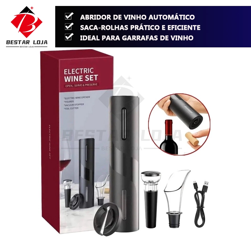 BESTAR LOJA Saca Rolha Abridor De Vinho Elétrico Recarregável Automático Kit 4 Peças Carregamento por usb