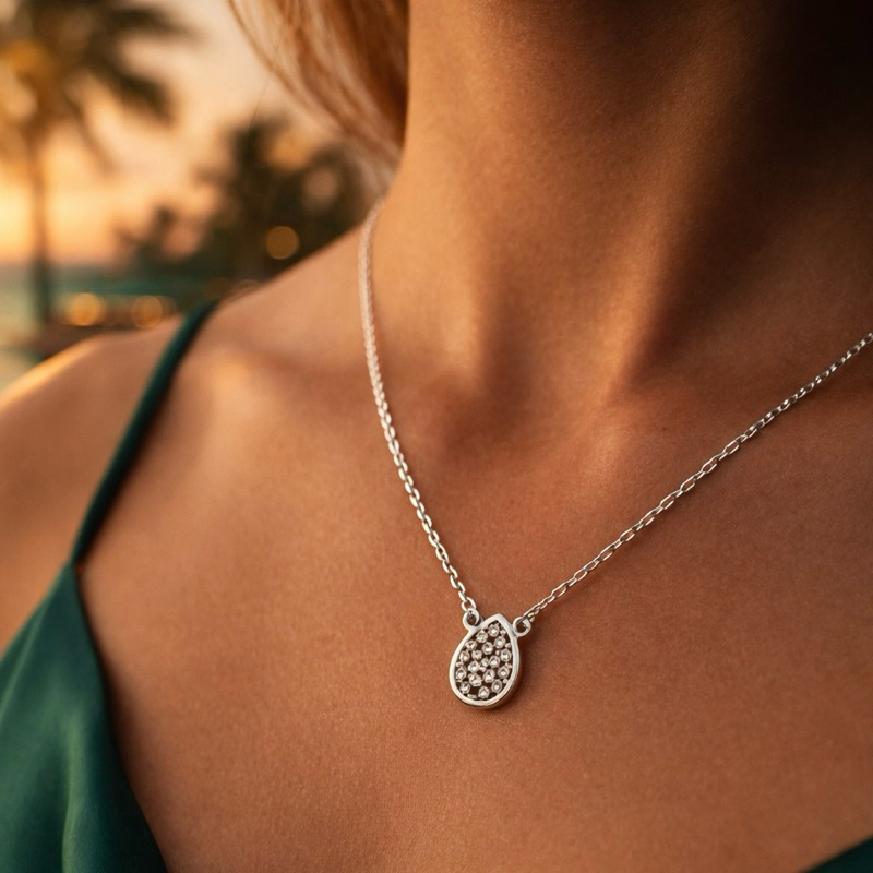 Colar Gota Delicada Cravejada Prata 925 Feminino em Oferta na Shopee