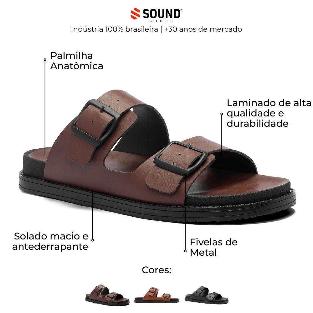 Sandália Flat Casual Masculina Ajuste Duplo Anti-Stress Leve e Macia Sound Shoes