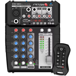Mesa de Som Automotiva STETSOM STM1003 Mixer Bluetooth USB SD FM Controle Remoto Profissional