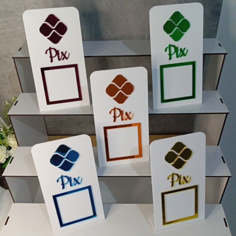 Placa Pix Acrílico Qr Code Display de Balcão.