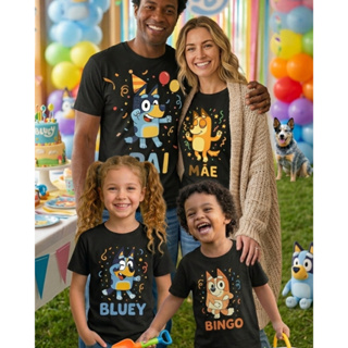 Camiseta infantil ANIVERSARIO BLUEY familia cachorrinho desenho blue promoção em Oferta na Shopee