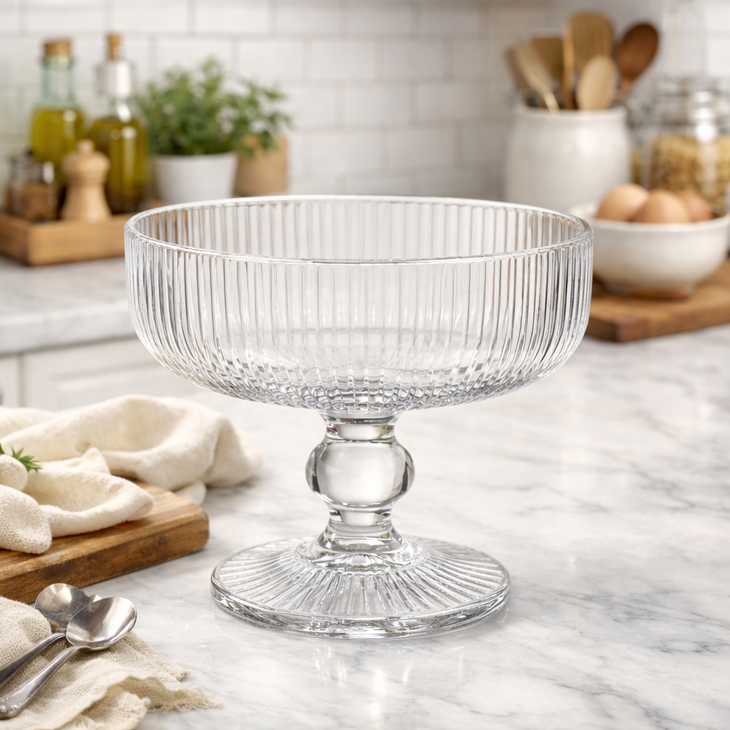 Jogo 6 Taças  Sobremesa Vidro 300ml Canelada Taça para Sorvete Açaí Mousse Sobremesa Vidro Elegante.