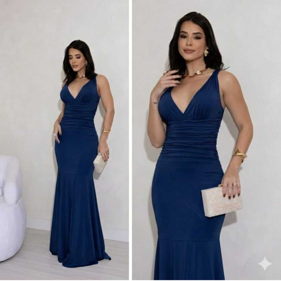 Vestido Longo Elegante Tipo Sereia Femenino Luxo de Alça Drapeado forrado para festas/Casamentos/Madrinha/Formatura em Oferta na Shopee