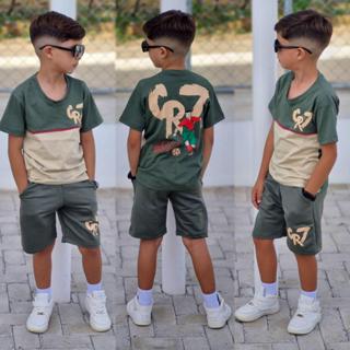 Conjunto Infantil Menino CR7 Futebol Camiseta Malha + Bermuda Moletinho Estilo Jogador 4 ao 14 anos em Oferta na Shopee