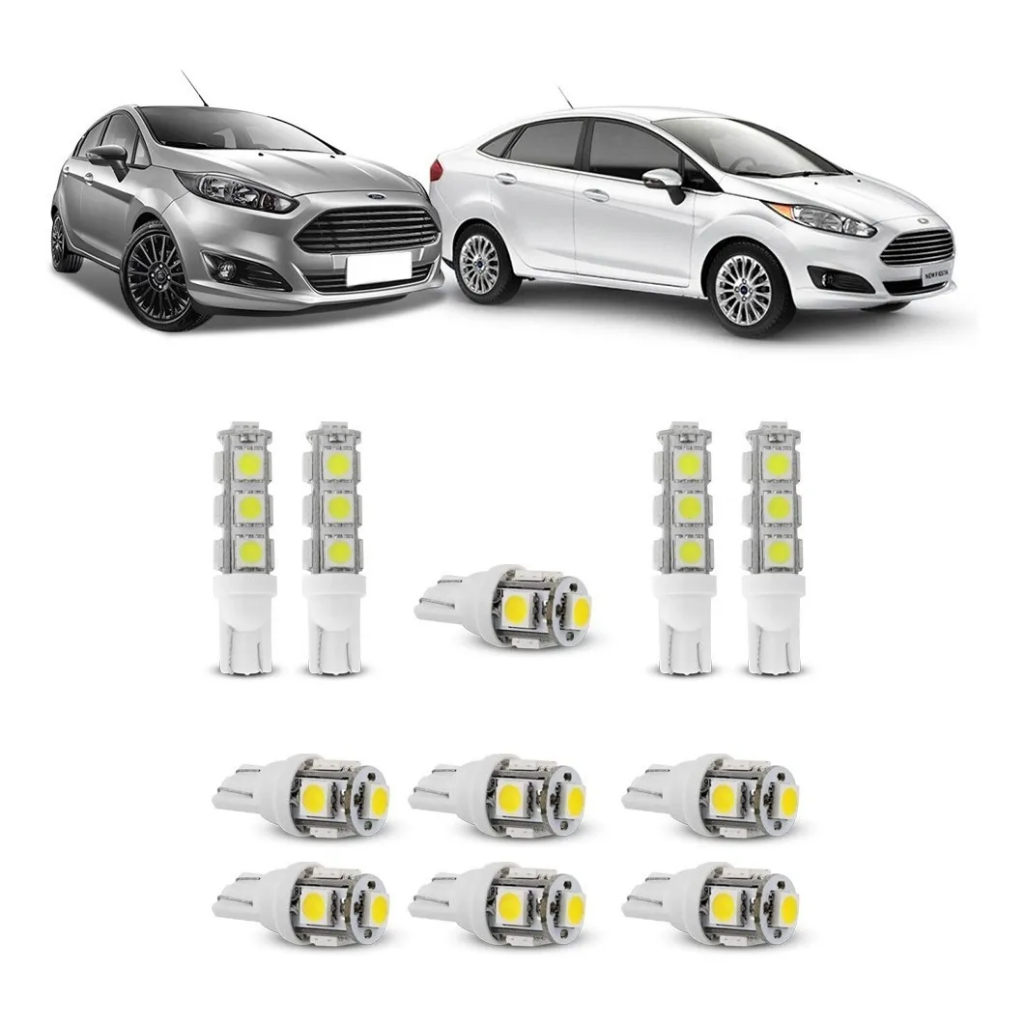 Kit Led Completo Ford New Fiesta Luz Teto Placa Ré Farolete Led Branco Branco-frio