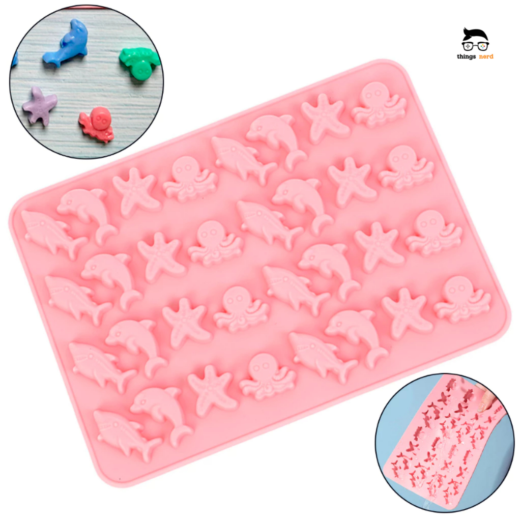 Forma Molde Fundo do Mar Golfinho Peixe Polvo Estrela do Mar Doce Decorar Goma Chocolate Gominha Animais Marinhos