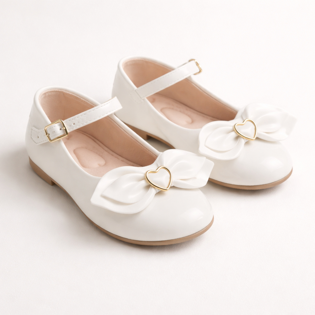 Sapatilha feminina Infantil Branca com Laço e Coração Sapato boneca Antiderrapante  8 Cores 18 ao 29