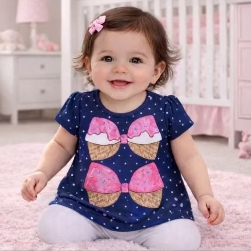 Blusa Bebê Infantil Feminina em Meia Malha Manga Curta Kyly