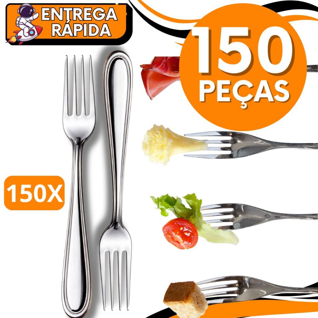 KIT CONJUNTO 150 Garfo Mesa Arroz Risoto Pure Churrasco Aço Inox Talher Grande Casa Cozinha Restaurante Pizzaria