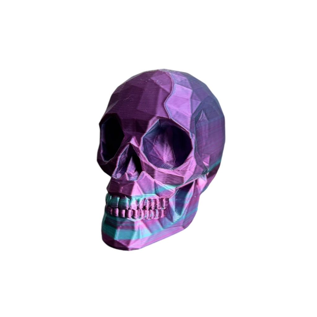 Caveira Geométrica Skull Crânio Decorativo Roxo e Turquesa