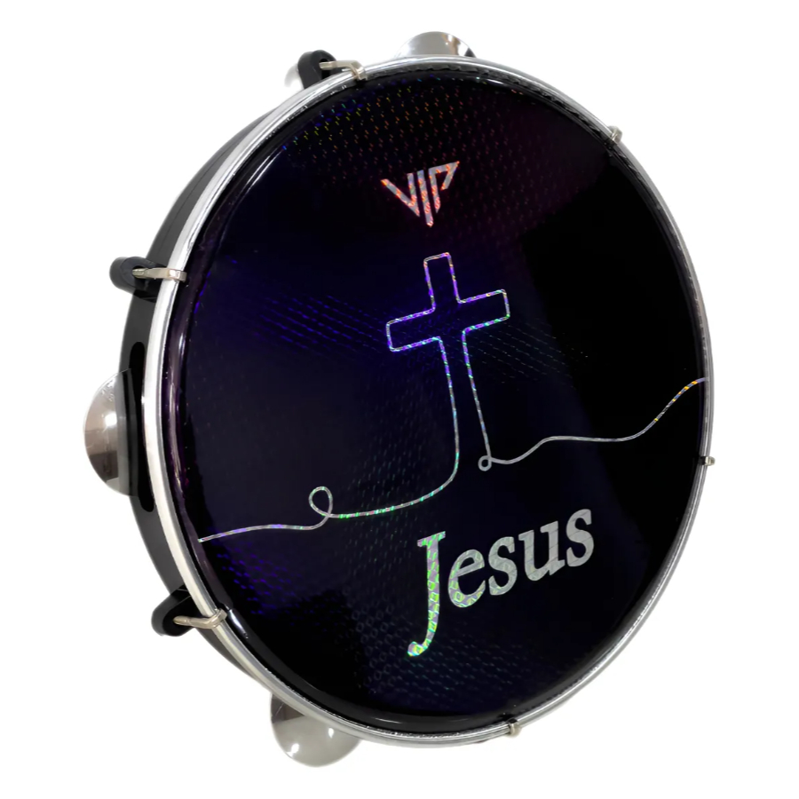 Pandeiro Profissional 10 Pele Holográfica Jesus Iniciantes Full