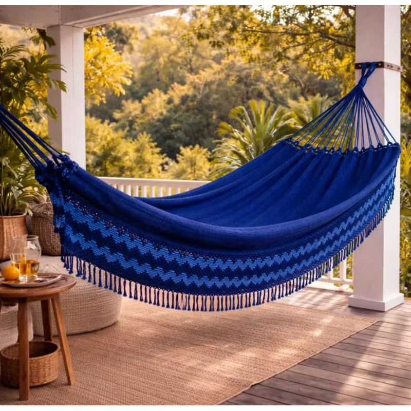 Rede De Dormir Descanso 4Metros Casal Grande Reforçada atacado varejao Jeans Mesclada Franja Algodão  Envio Imediato
