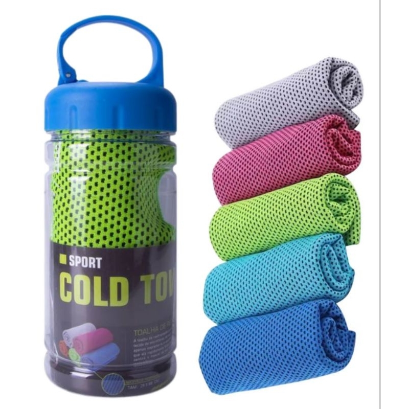 Toalha de Resfriamento Instantâneo Verde Cooling Towel Gelada Academia Fitness Esportes Alívio Calor Verão