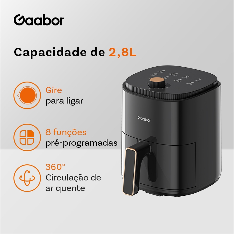 Gaabor Air Fryer 2,8L 800W 360° Ar Quente Timer 60 Min 200°C Antiaderente Sem BPA 8 Menus AF-35M02A em Oferta na Shopee