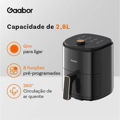 Gaabor Air Fryer 2,8L 800W 360° Ar Quente Timer 60 Min 200°C Antiaderente Sem BPA 8 Menus AF-35M02A
