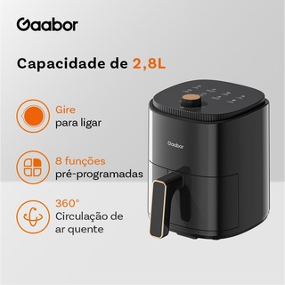 Gaabor Air Fryer 2,8L 800W 360° Ar Quente Timer 60 Min 200°C Antiaderente Sem BPA 8 Menus…