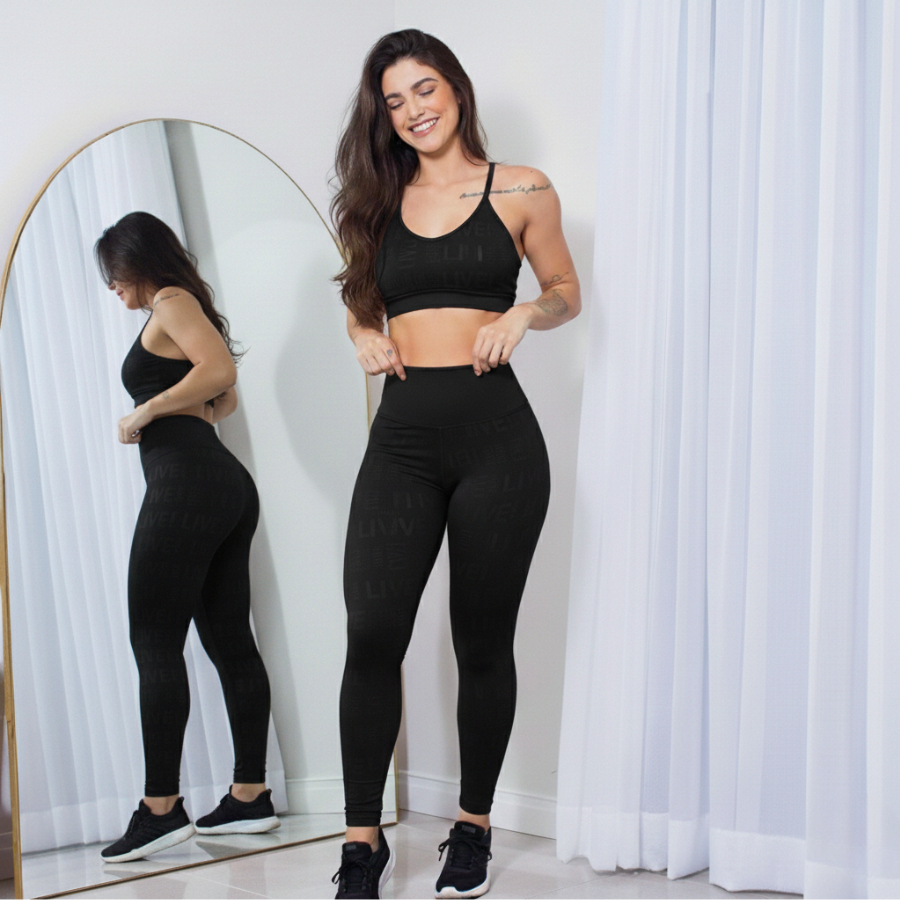 Conjunto Academia Feminino Legging Cintura Alta Modela Corpo + Top Fitness Cruzado Veste 36 ao 44
