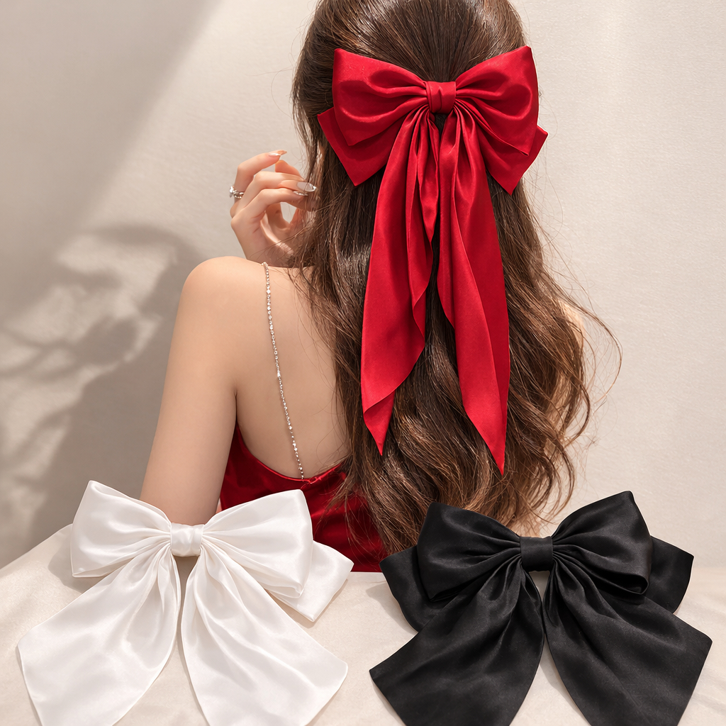 Elegante Clipe De Cabelo Grande Com Laço Tecido Cetim Premium 2026