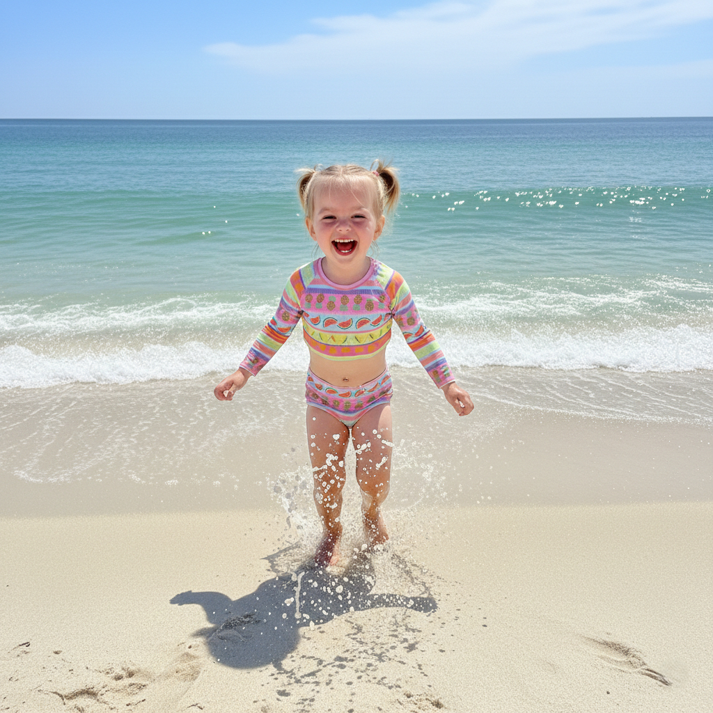 Biquini Infantil Menina Manga Longa Cropeed Proteção Solar UV 50+ Conjunto Praia