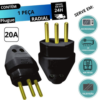 Plugue Macho Preto 20a 2P+T Maciço Radial 1501.135