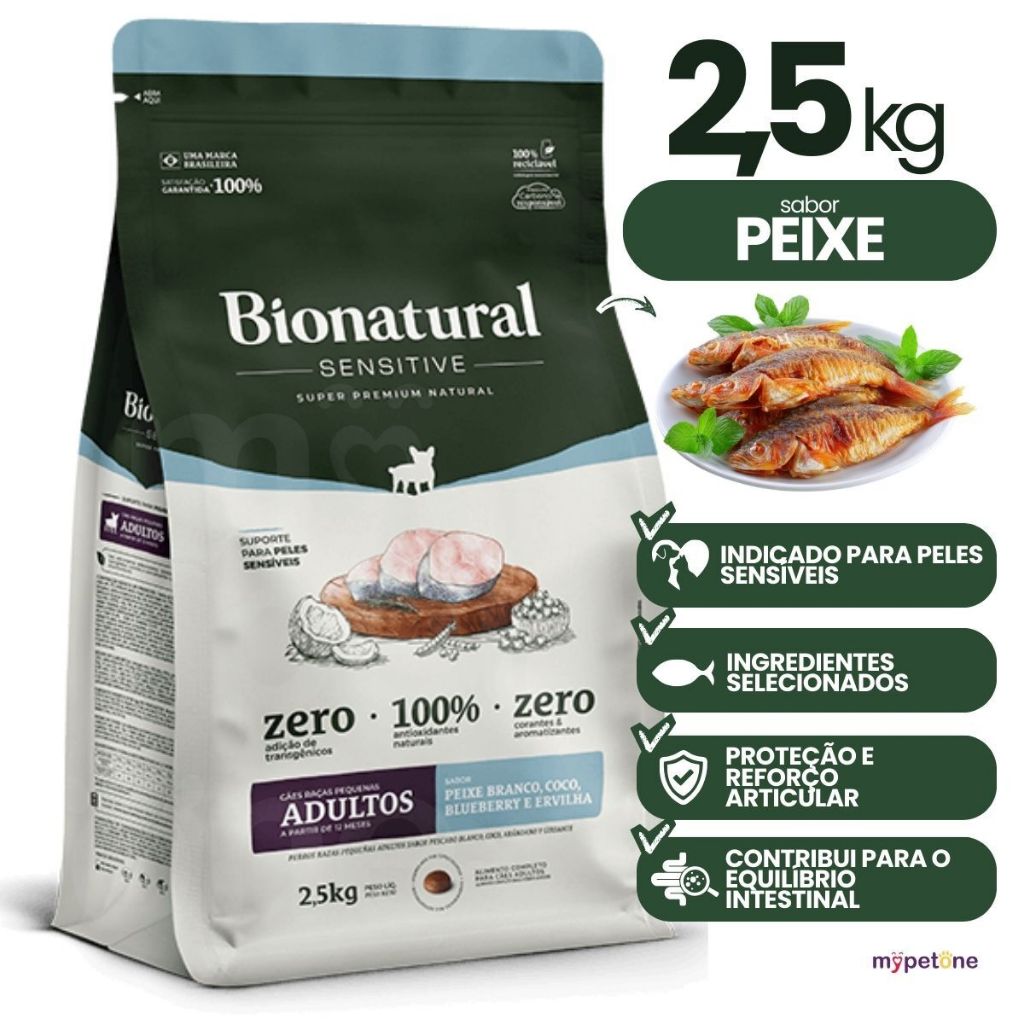 Ração Bionatural Sensitive Peixe Cães Pequenos 2,5kg