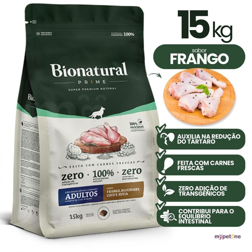 Bionatural Prime Cães Adultos Raças Médias Grandes 15kg em Oferta na Shopee