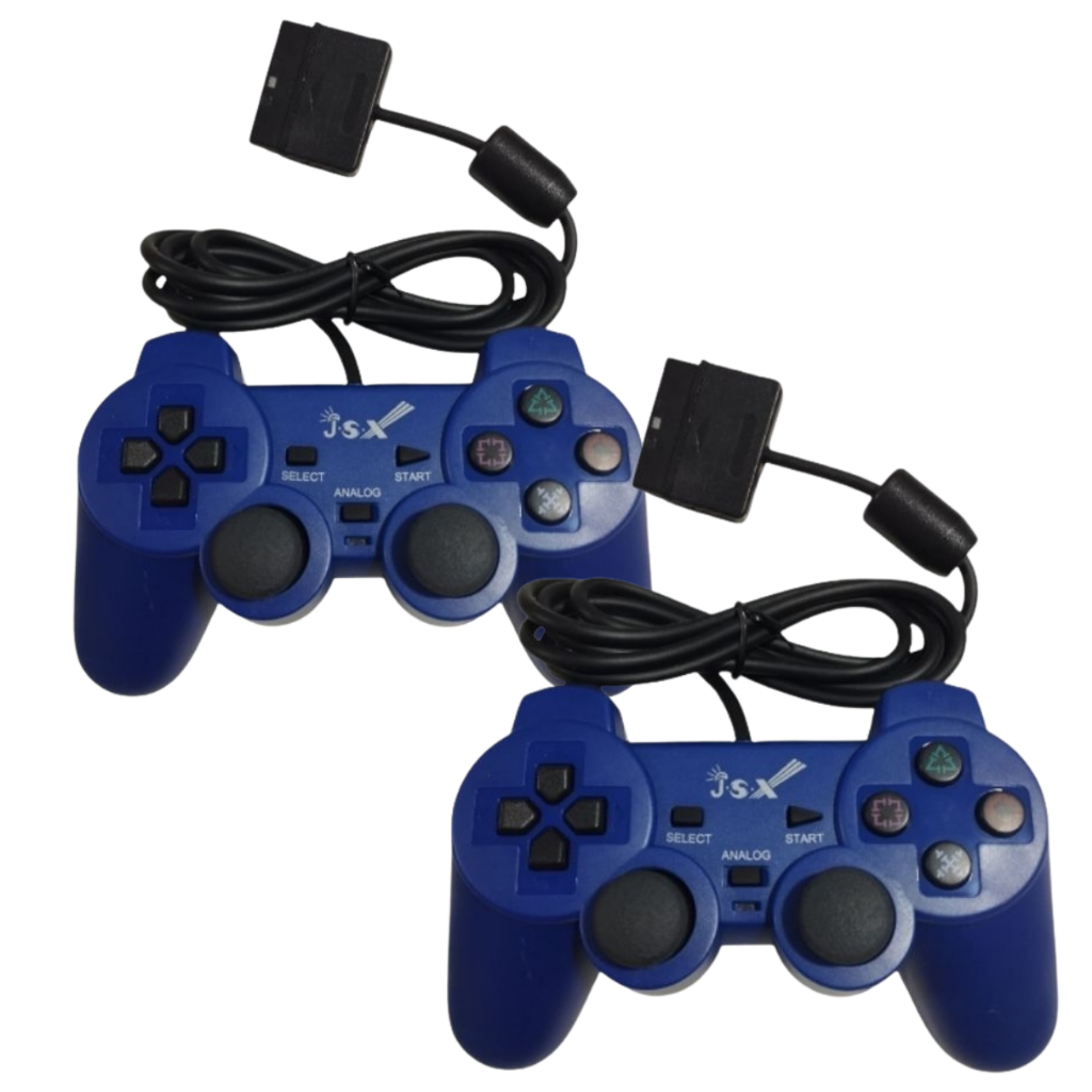 Kit 2 Controle Com Fio Compatível Com Ps1 Ps2 Plug And Play
