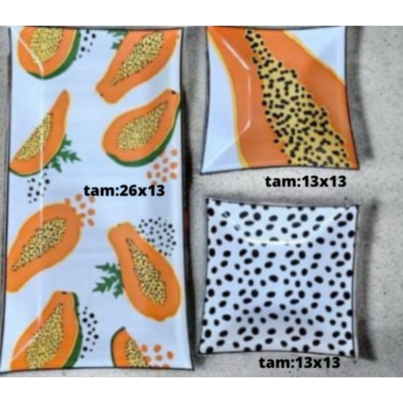 KIT DE TRAVESSAS DE VIDRO MAMÃO COM 3 PEÇAS | PETISQUEIRA | CENTRO DE MESA | CASA E DECORAÇÃO | LOUÇAS | COZINHA | MAMÃO