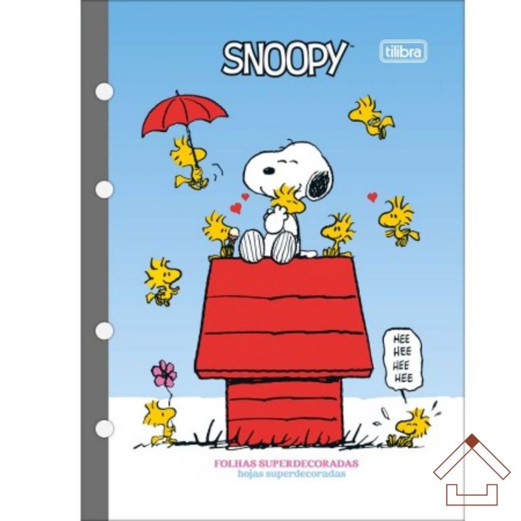 Refil de Fichário - Caderno Argolado - Snoopy - Tamanho colegial - folhas decoradas - Tilibra
