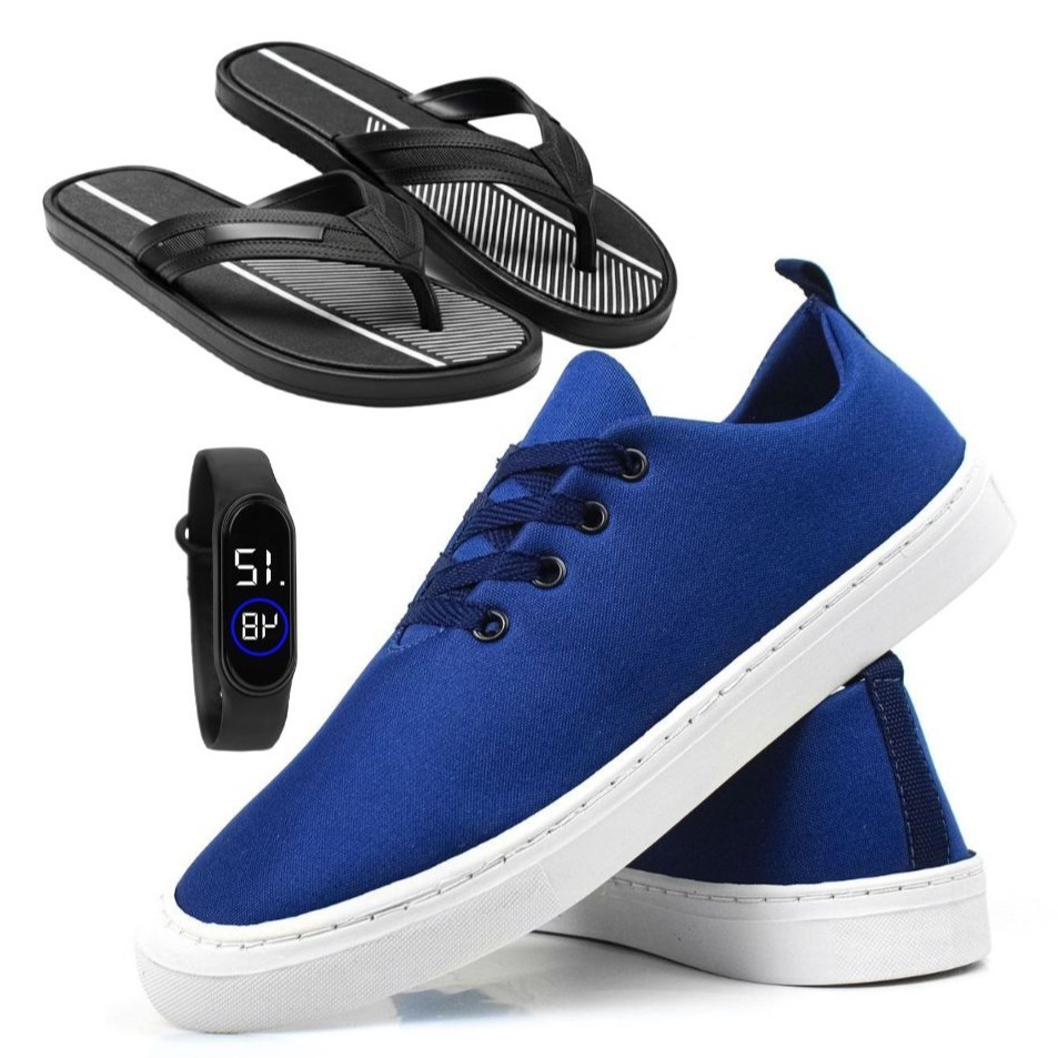 Sapatenis Masculino Dia a dia Tendencia Homens Cano Médio + Chinelo + Relógio Digital