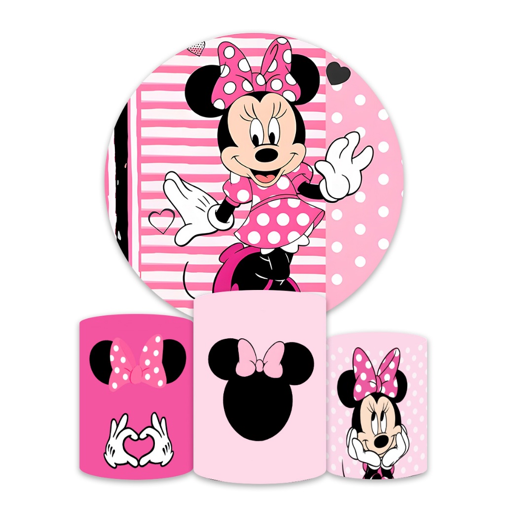 Kit Painel Redondo + Trio Capas Cilindro Sublimado 150x150 Completo Varios Temas 17 minnie — imagem 2 de 2