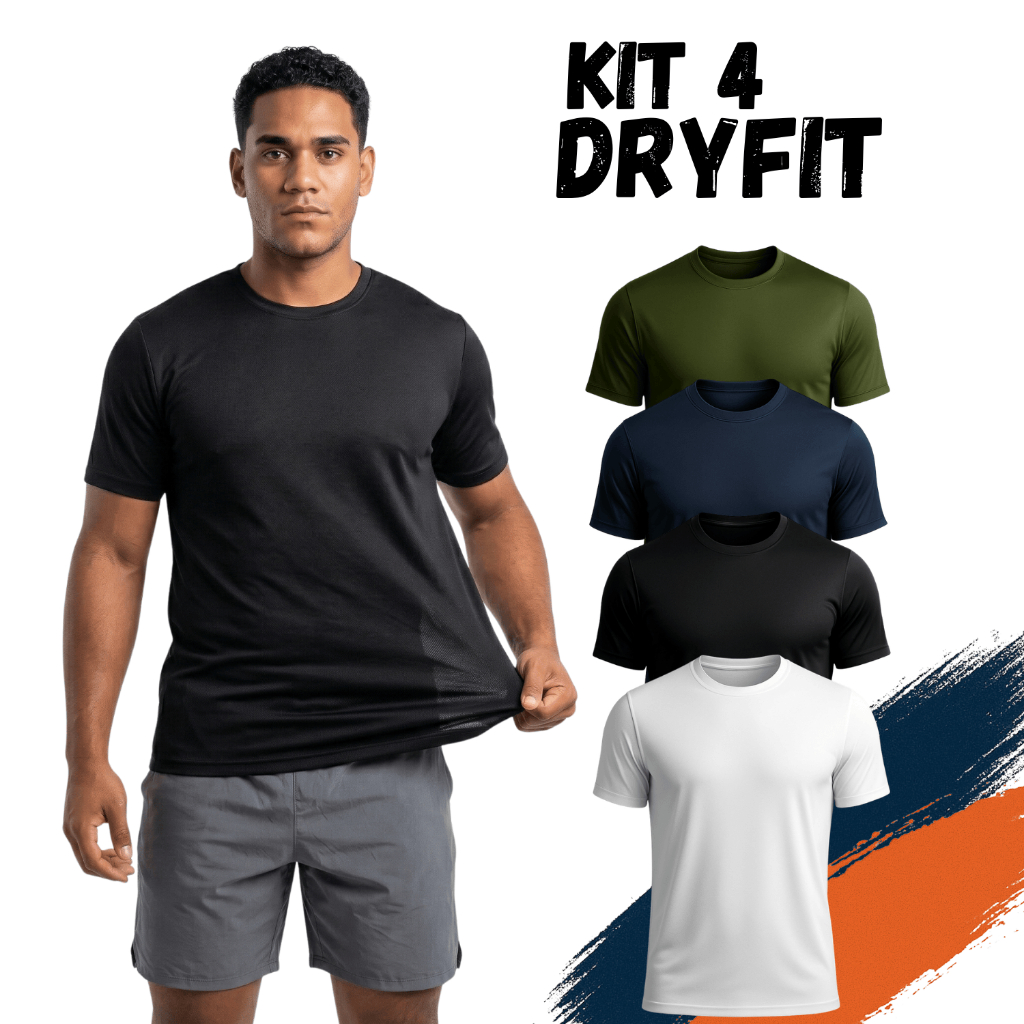Kit 4 Camiseta Masculina Dry Fit Manga Curta Academia Camisa Premium Básica Malha Fria Lisa em Oferta na Shopee