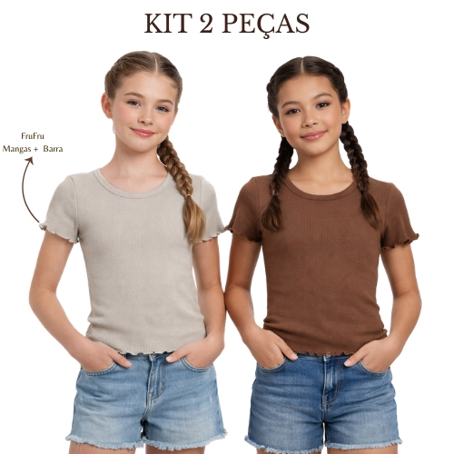 Kit 2 Peças Baby Look Juvenil Camiseta Feminina Babado Fru-Fru  Premium Confortável 02.3.95 em Oferta na Shopee