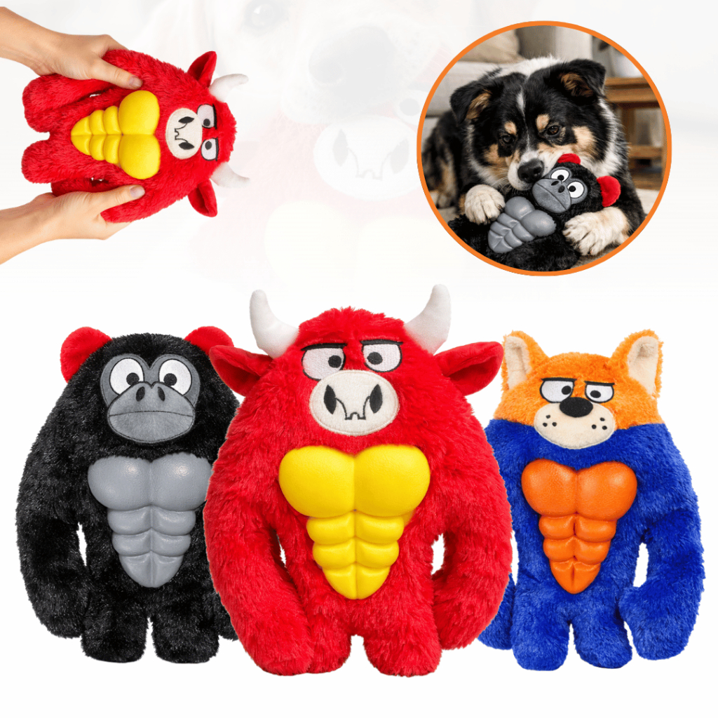 Brinquedo Pelúcia Urso/Gorila/Touro com Mordedor para Cachorro Cão Interativo Resistente 28cm