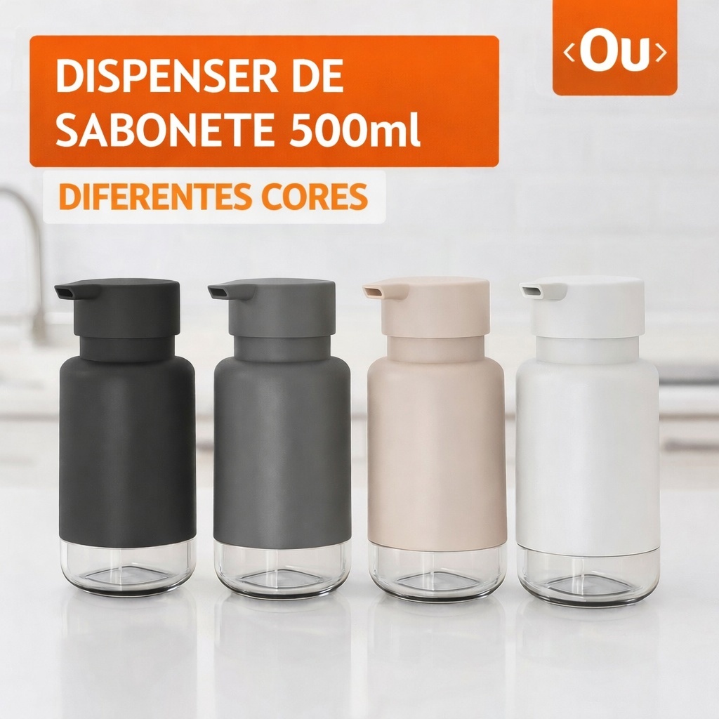 Porta Detergente Sabonete Liquido Dispenser Álcool Gel Ou 500ml Pia Cozinha Banheiro Lavabo Elegante
