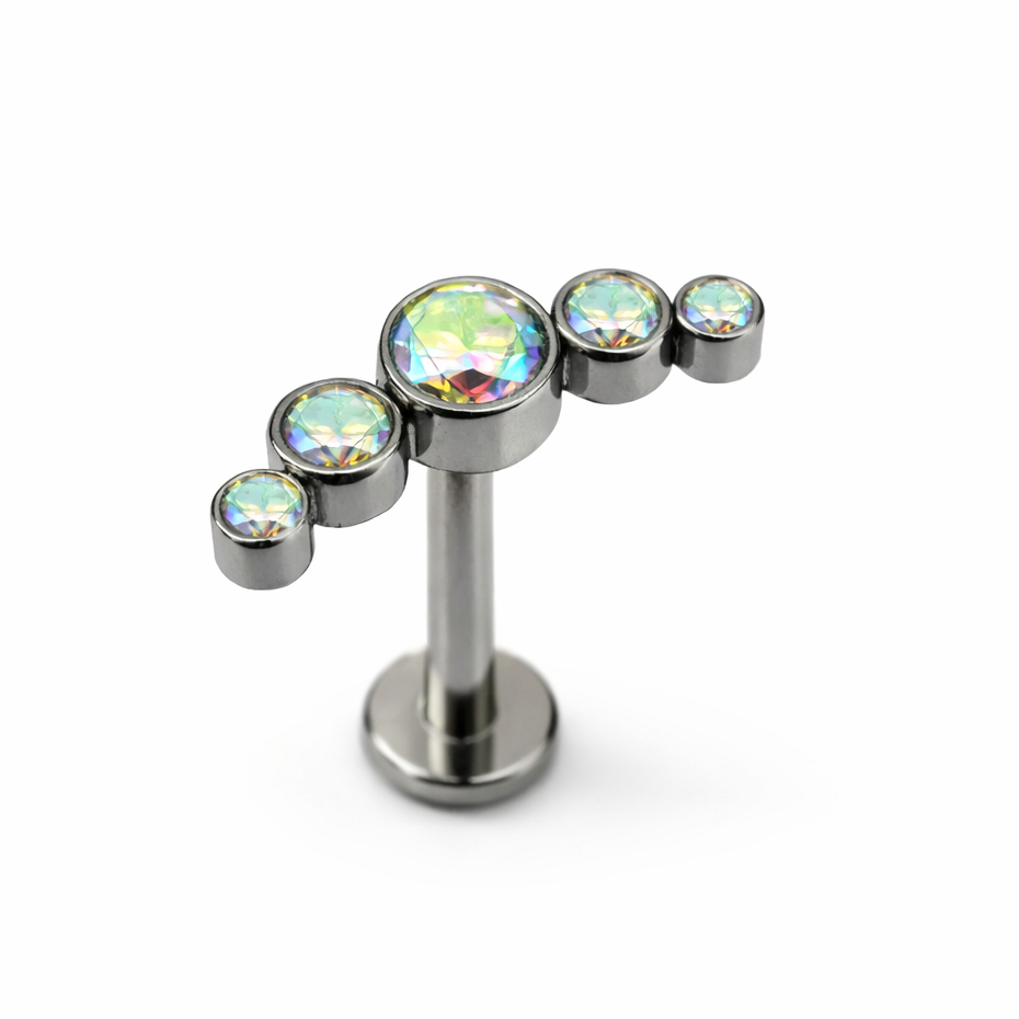 Piercing Titânio Cluster com Pedra Aurora Boreal 💎 Luxo Brilhante | Para Hélice, Conch e Flat / - ipoalergênico
