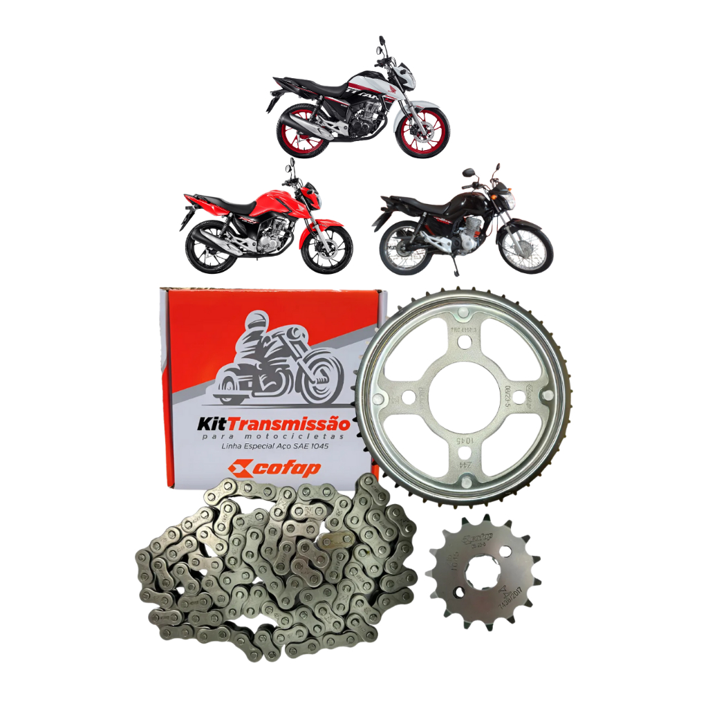 Kit Relação Transmissão Fan Titan Cargo Start 160 2015 2016 2017 2018 2019 2020 2021 2022 2023 Cofap